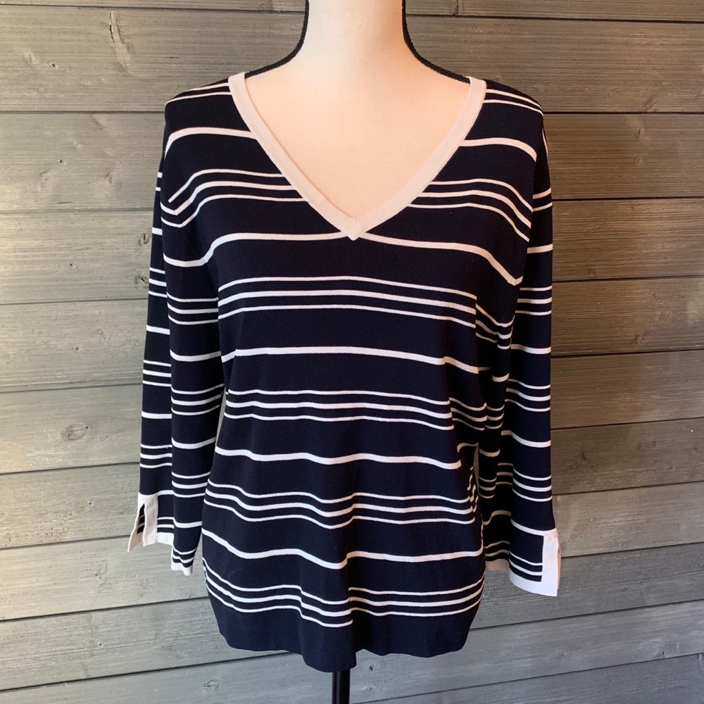 Pendleton navy & white striped 3/4 sweater size XL